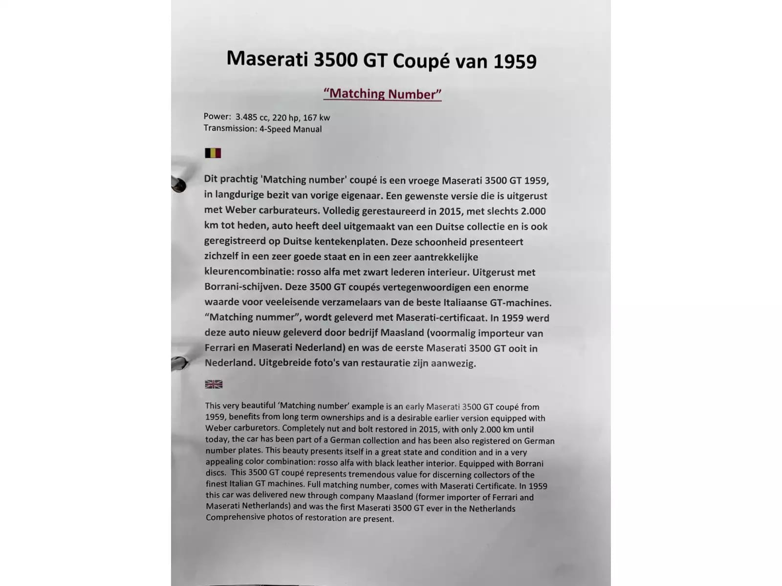 Maserati 3500 GT Touring Superleggera Matching and NEW make offer - Photo 1